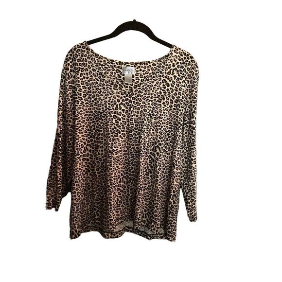 Chicos women’s cheetah animal, print V-neck stretch, top size large  - Picture 3 of 5